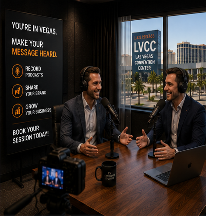 Convention visitor podcast recording session in Las Vegas
